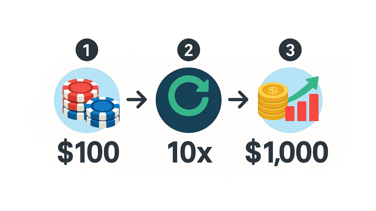 Ejemplo visual del requisito de apuesta rollover en bonos de casino